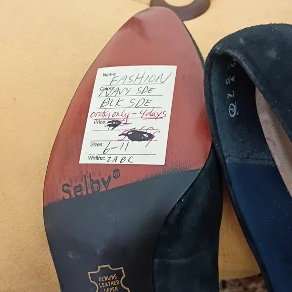NWT.Selby Vintage Navy Heels with Gold Accent - Picture 7 of 10